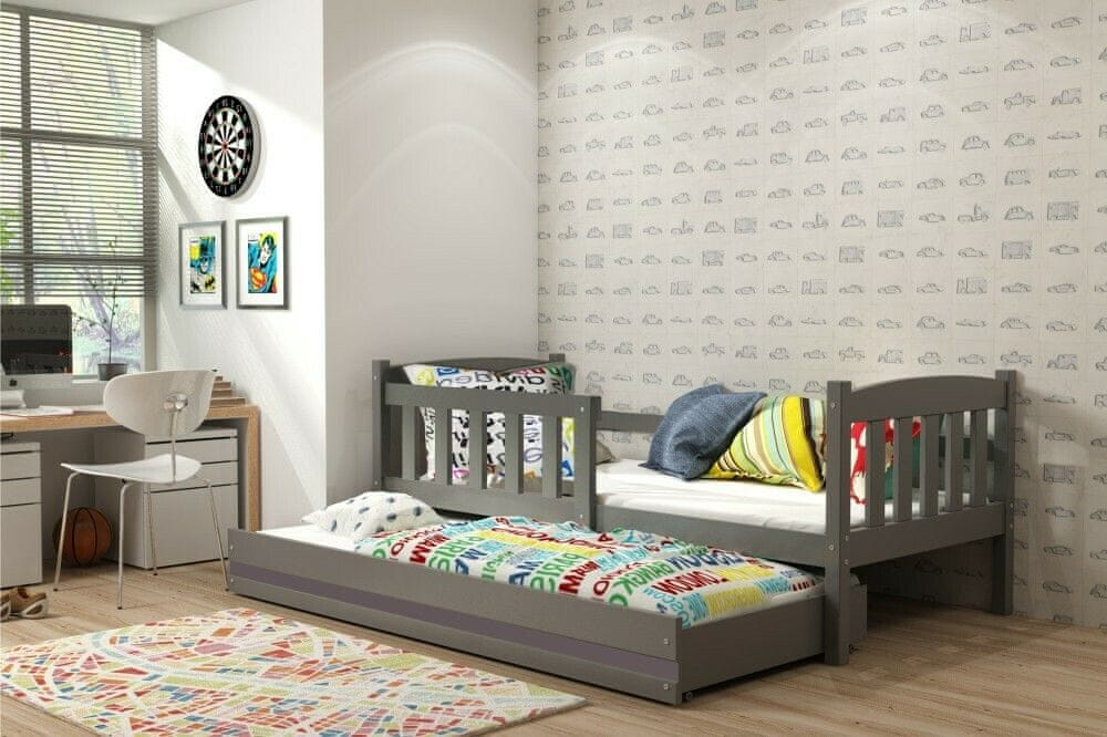 eoshop Detská posteľ s prístelkou KUBUS 2 80x190 cm, grafitová/grafitová (Voľba matraca: Penový matrac)